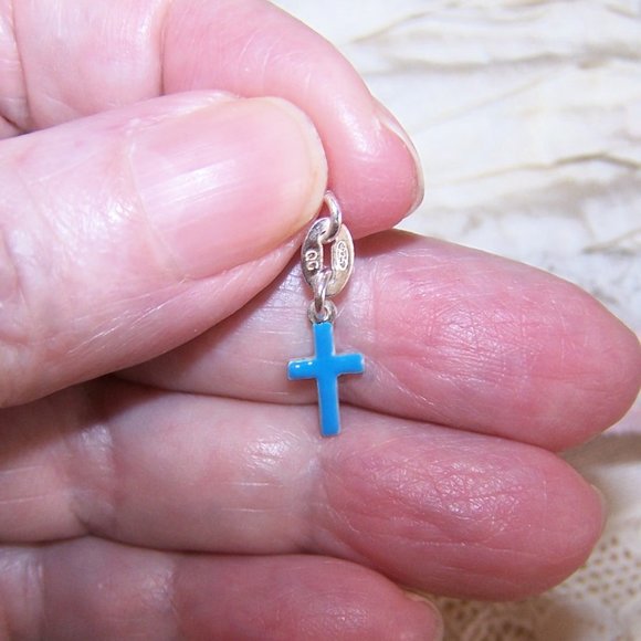 Pair (2) Sterling Silver Blue Enamel Religious Cross Charms - Picture 2 of 5